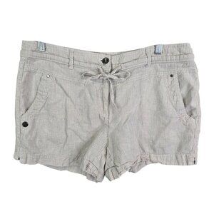 Womens Dalia White Beige Striped Shorts Linen Blend 3" Inseam Drawstring Size 12